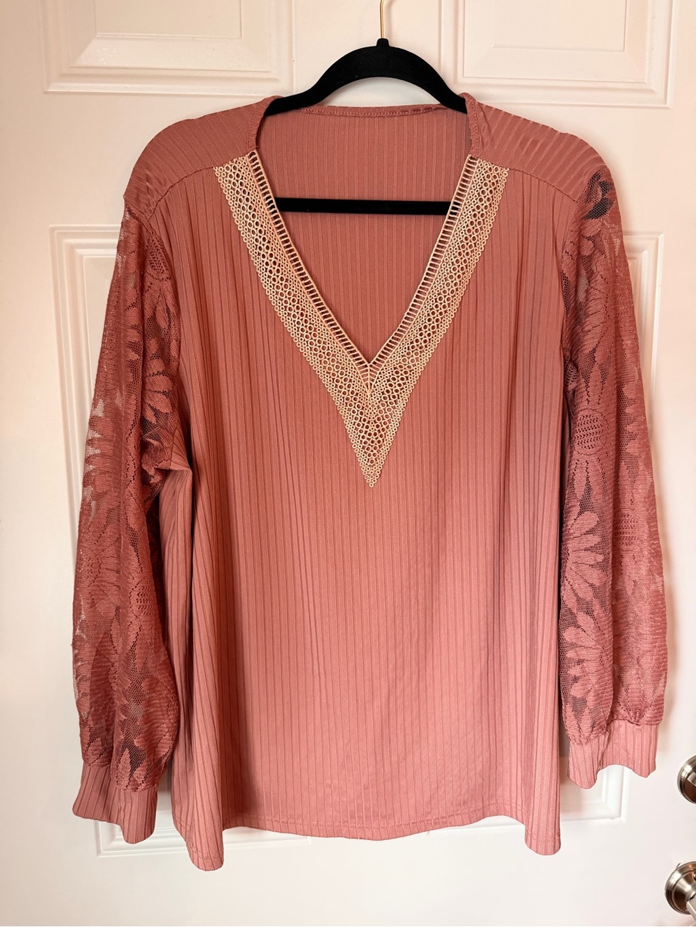 SHEIN Dusty Rose V-Neck Tunic with Crochet Trim
